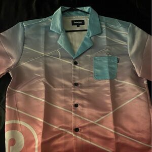 Men's Blue and Pink Casual Button Down Shirt